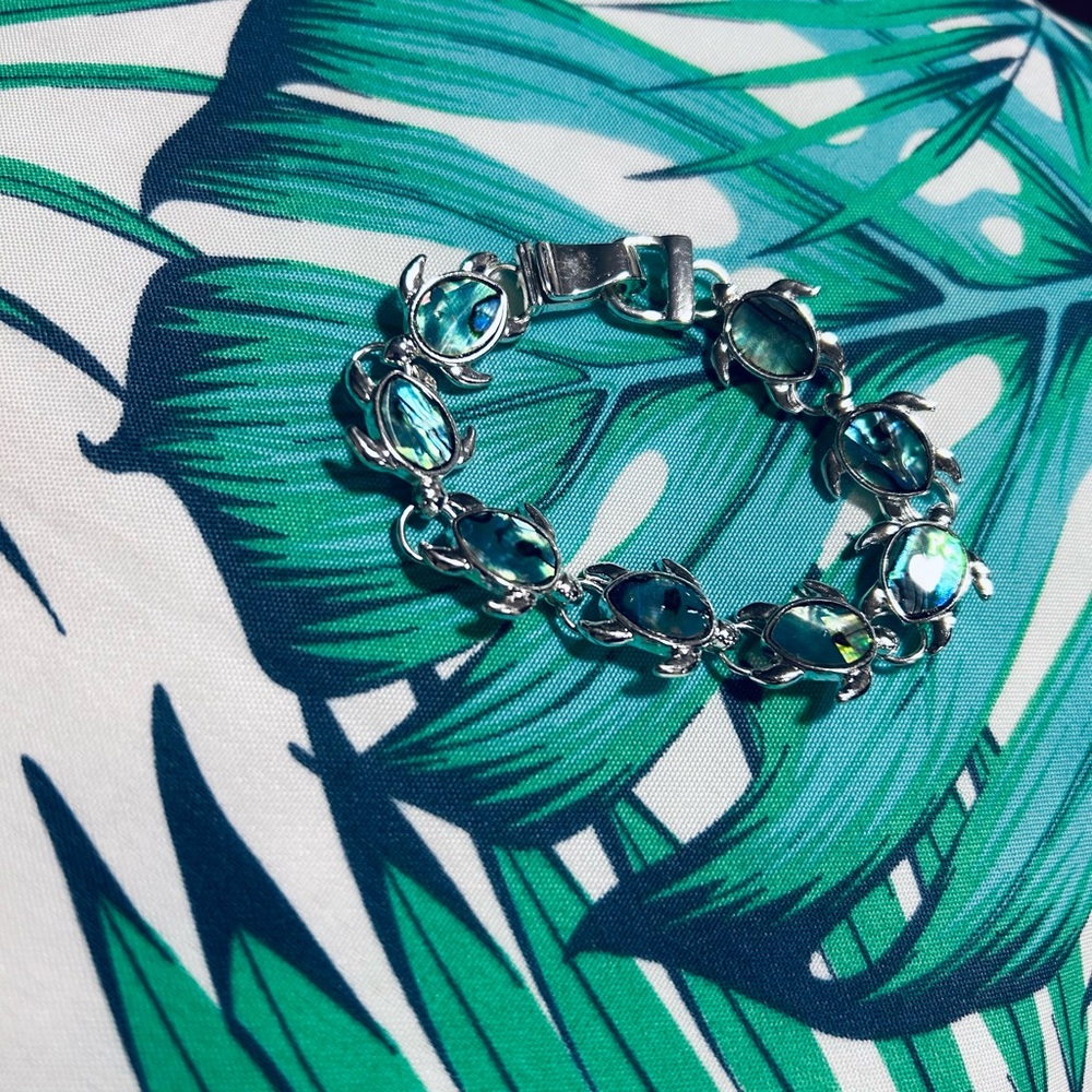 🐢Abalone Shell Silver Turtle Bracelet Blue/Green✅⭐️⭐️⭐️⭐️⭐️👌🏻 Mint Condition